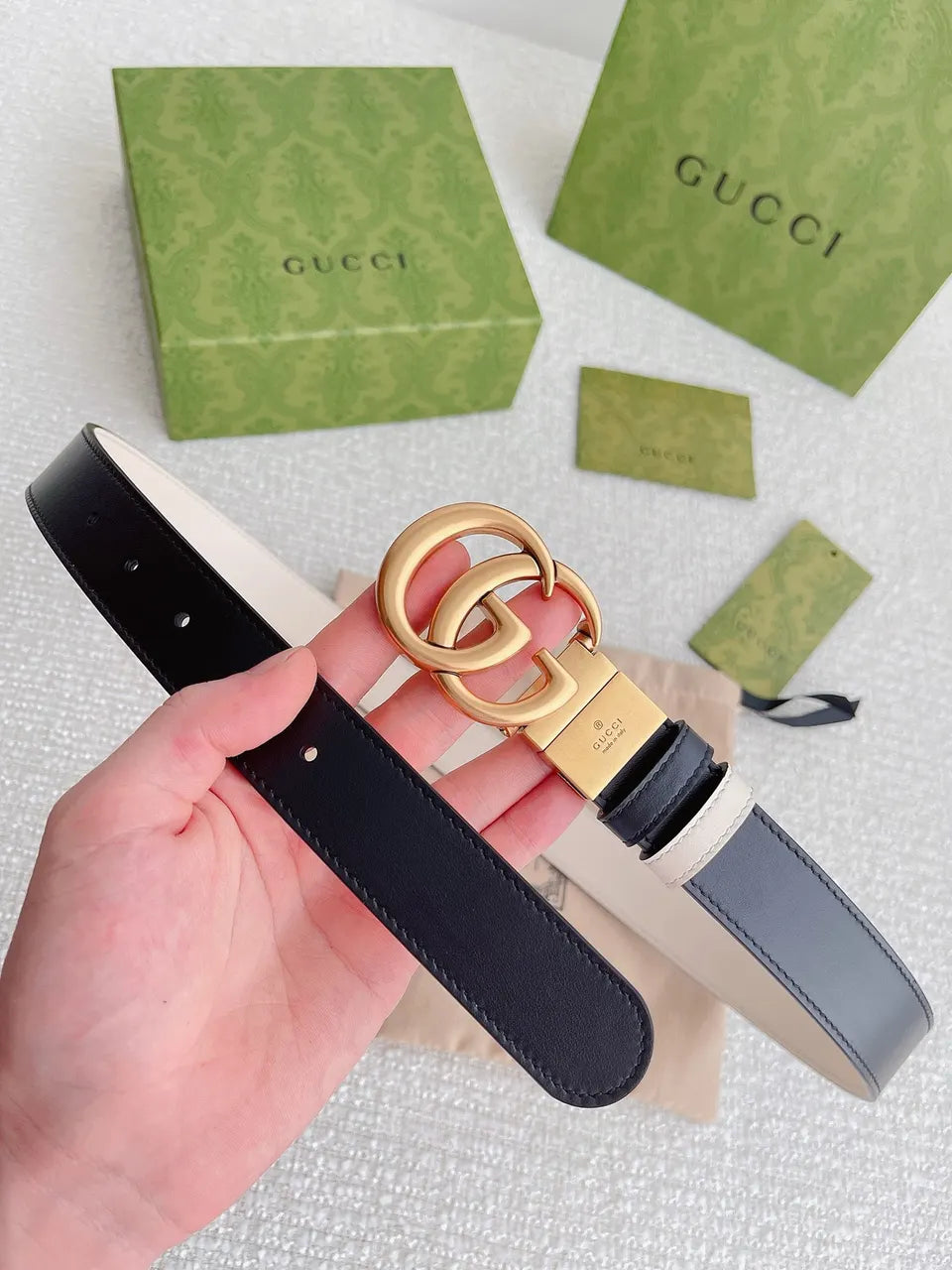 Gucci Black Leather Belt buckle - Hình 6