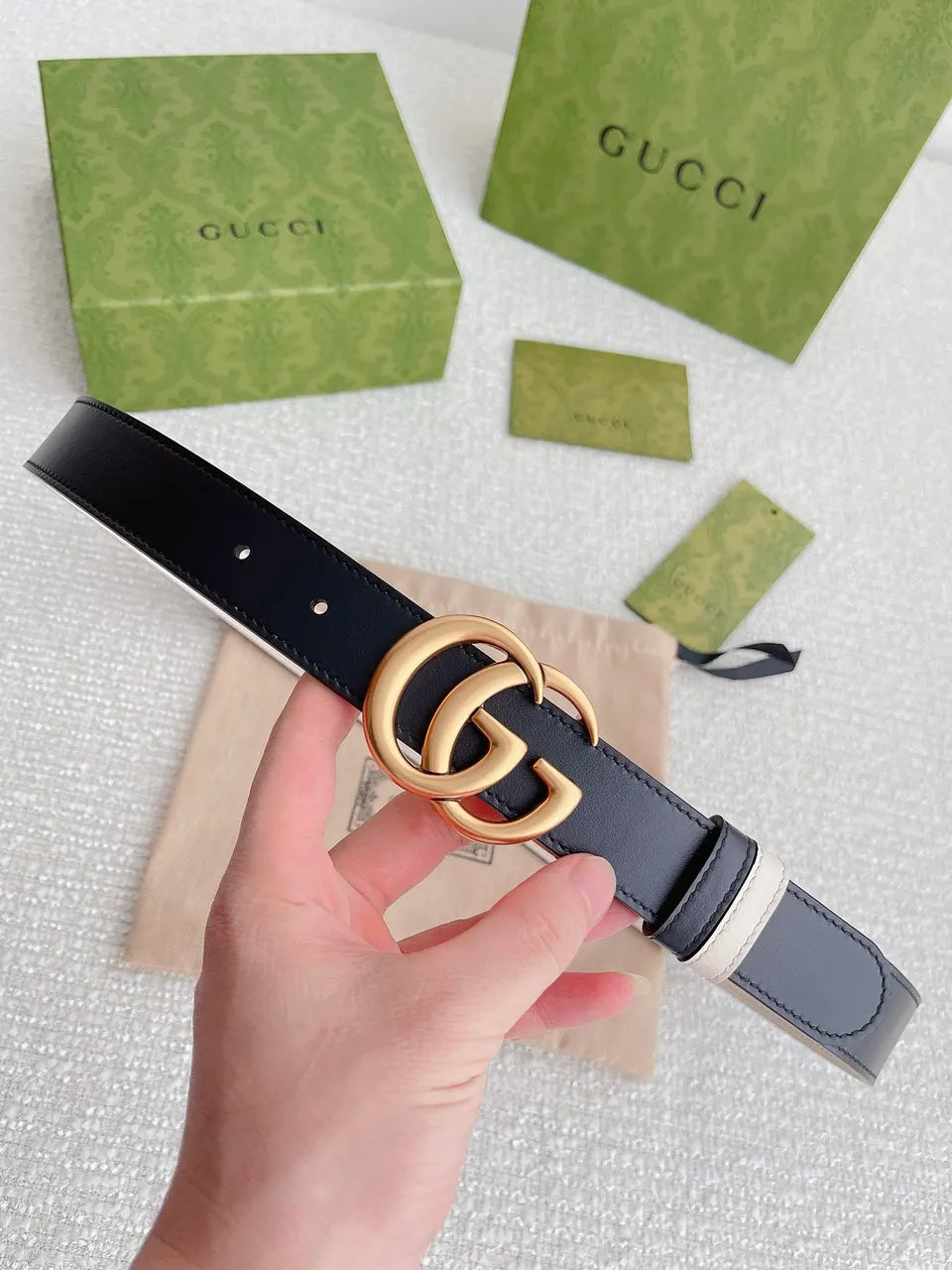 Gucci Black Leather Belt buckle - Hình 8