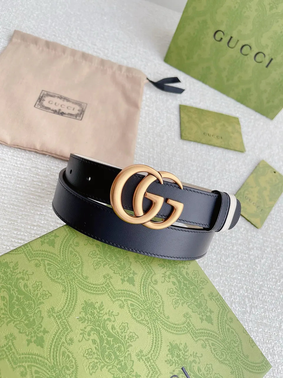 Gucci Black Leather Belt buckle - Hình 9