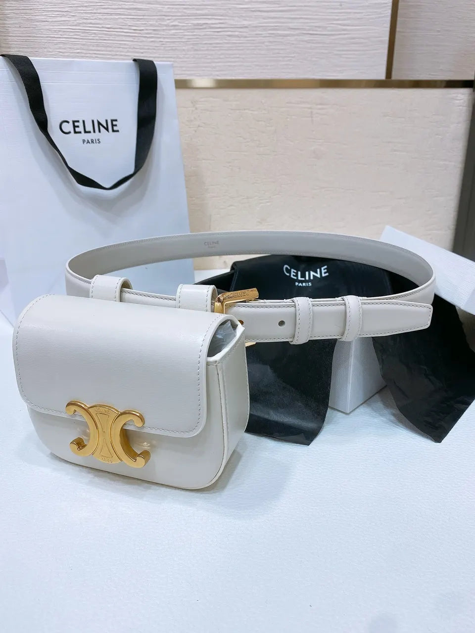 Celine White Leather Belt - Hình 6