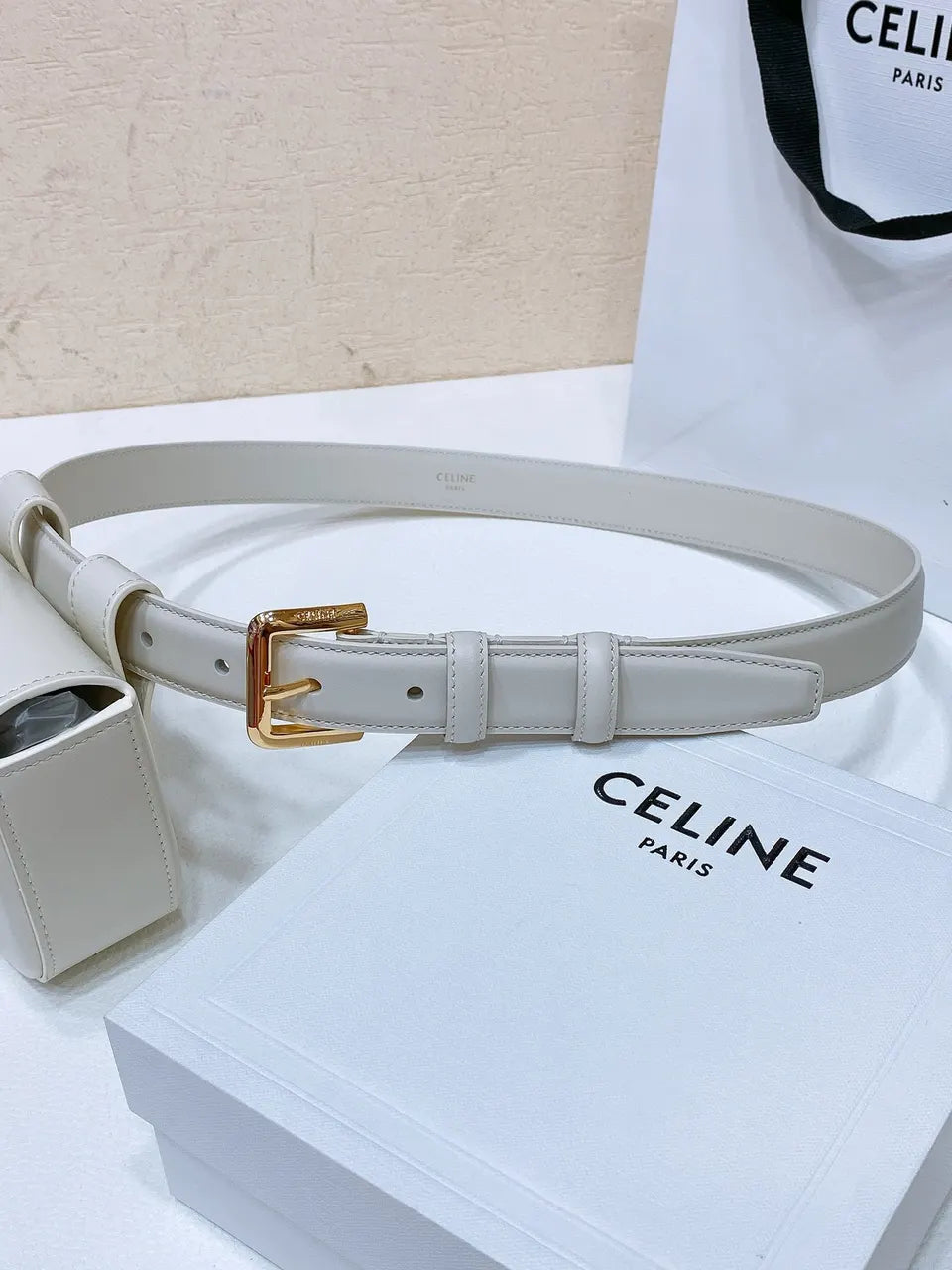 Celine White Leather Belt - Hình 5