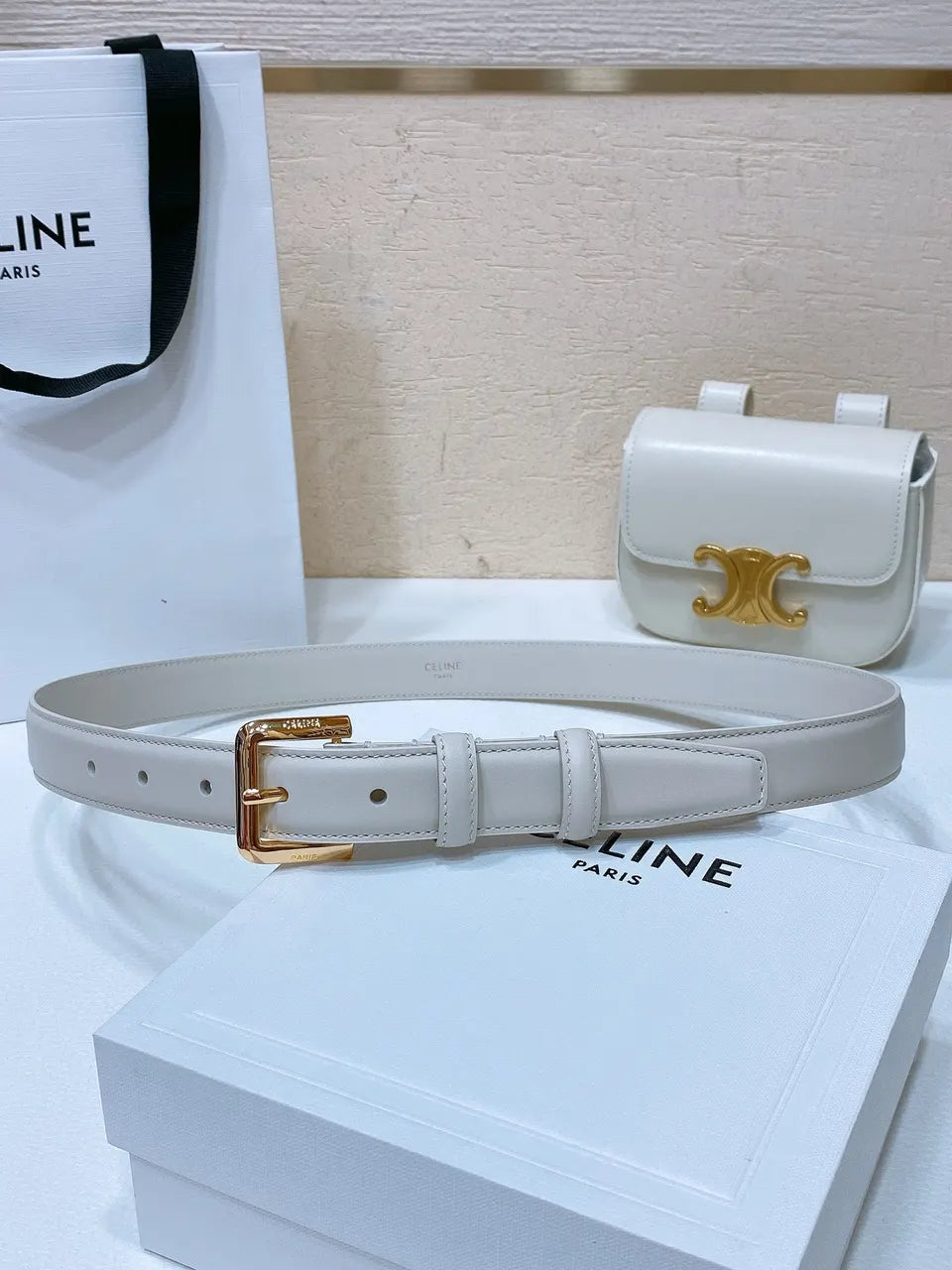 Celine White Leather Belt - Hình 2