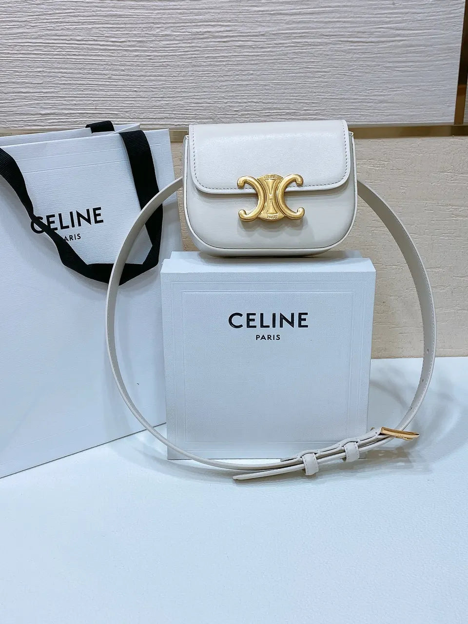Celine White Leather Belt - Hình 4