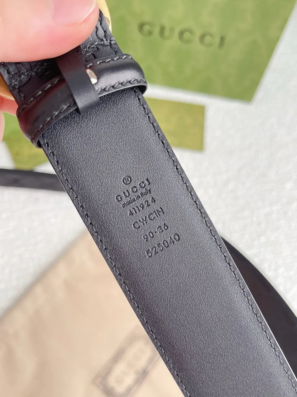 Gucci Black Leather Belt gg - Hình 5