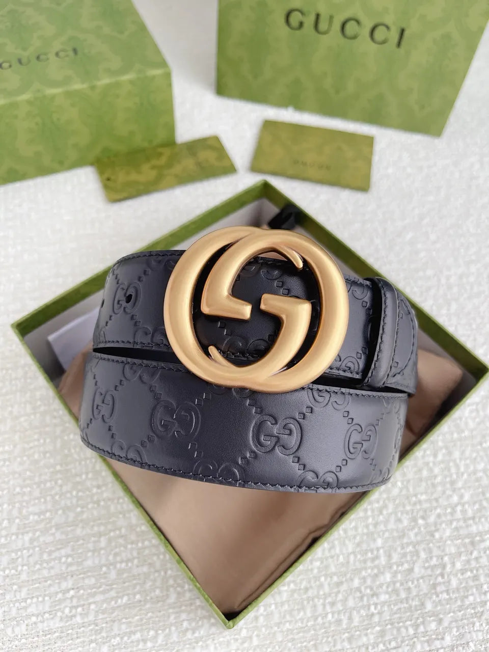 Gucci Black Leather Belt gg - Hình 9