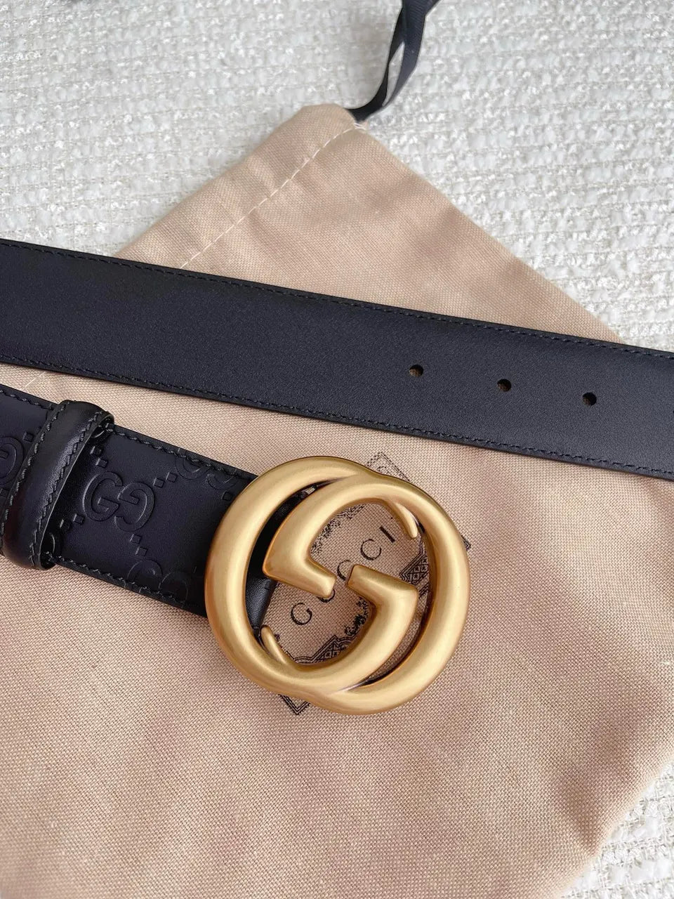 Gucci Black Leather Belt gg - Hình 4