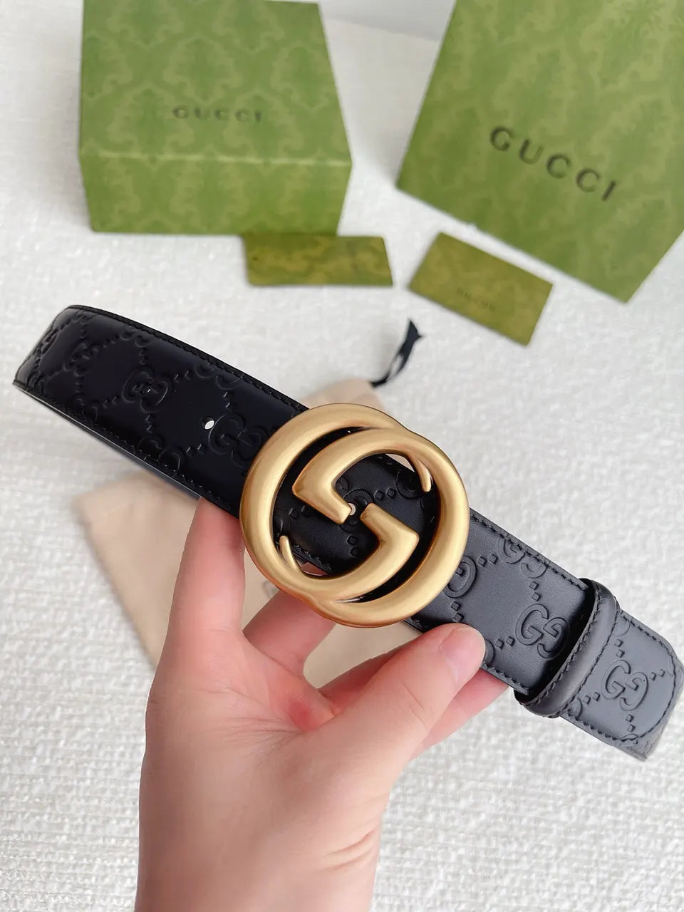 Gucci Black Leather Belt gg