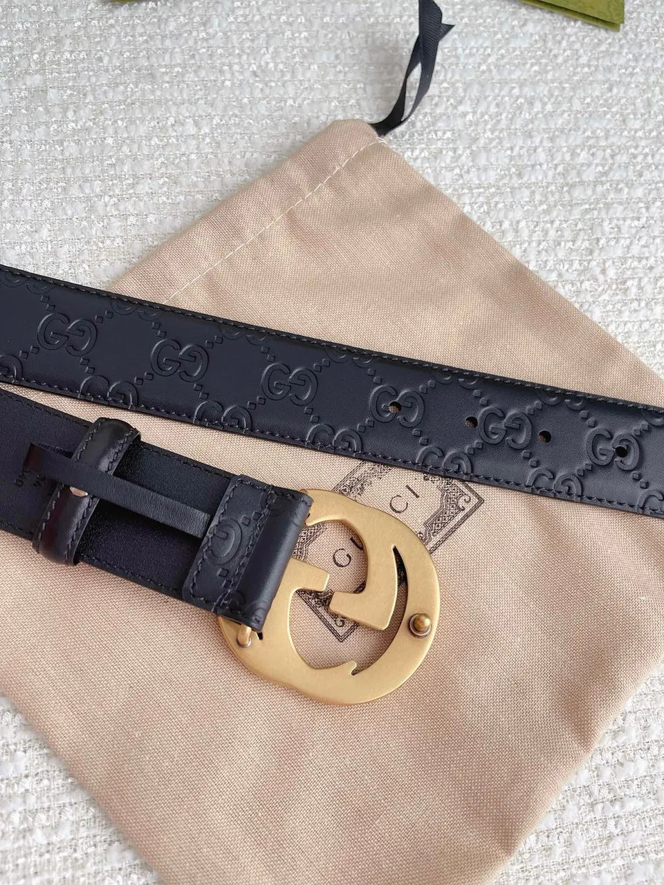 Gucci Black Leather Belt gg - Hình 3