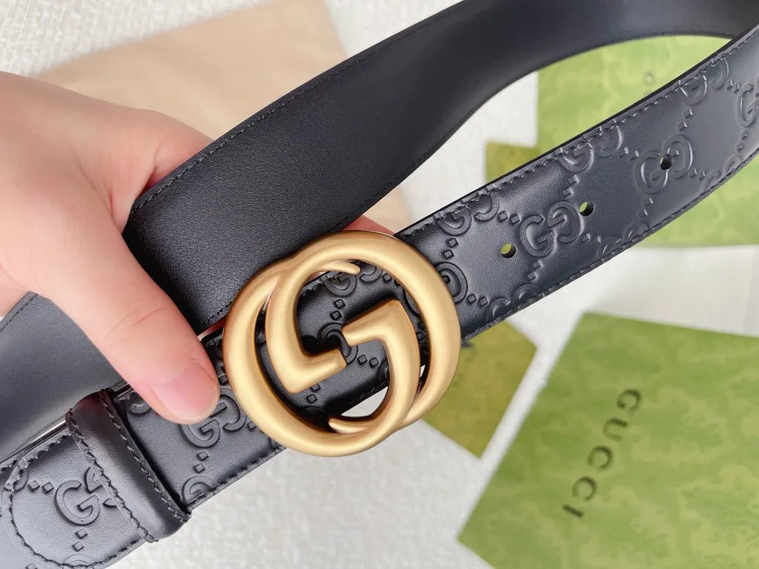 Gucci Black Leather Belt gg - Hình 2