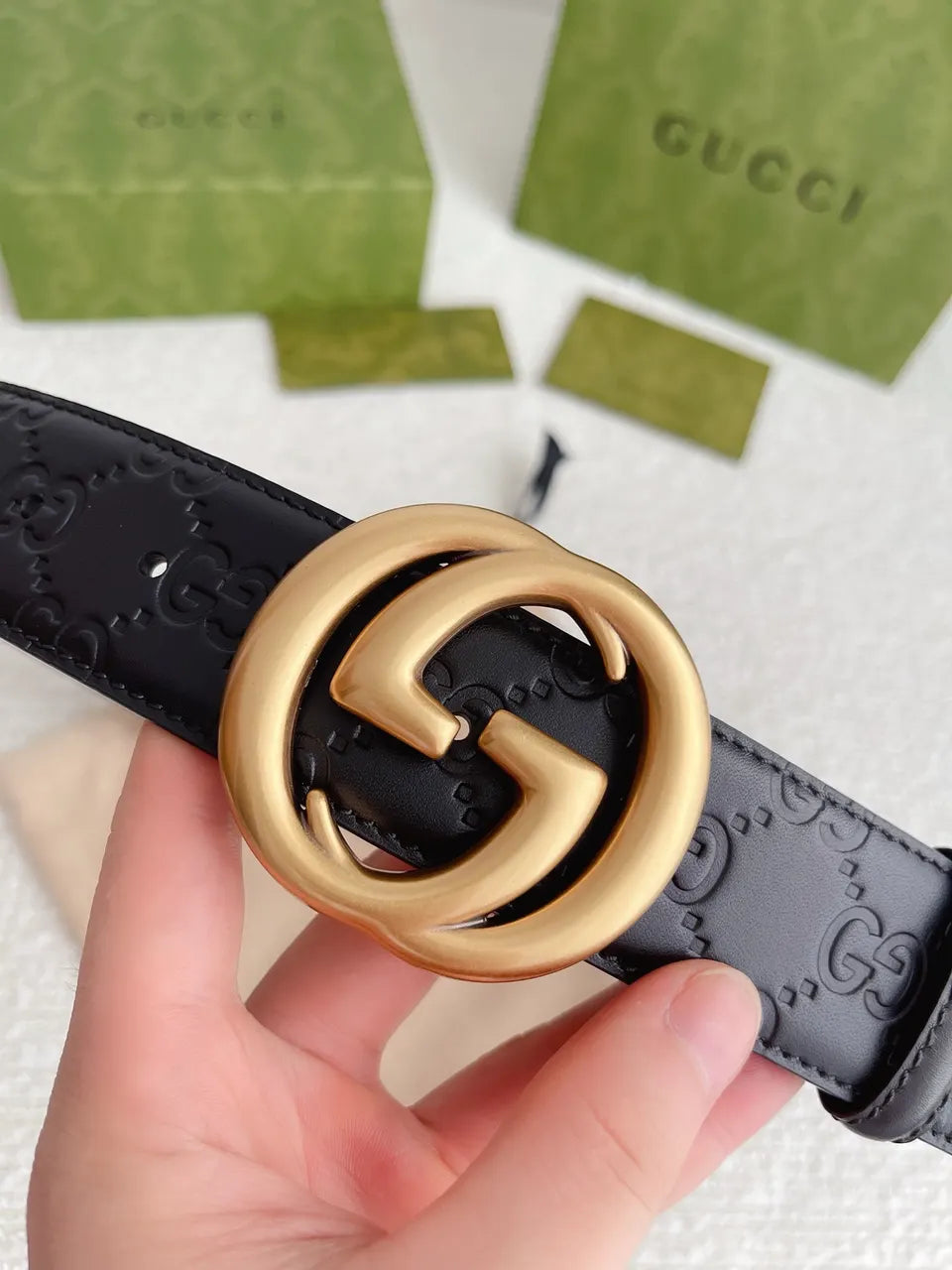 Gucci Black Leather Belt gg - Hình 7
