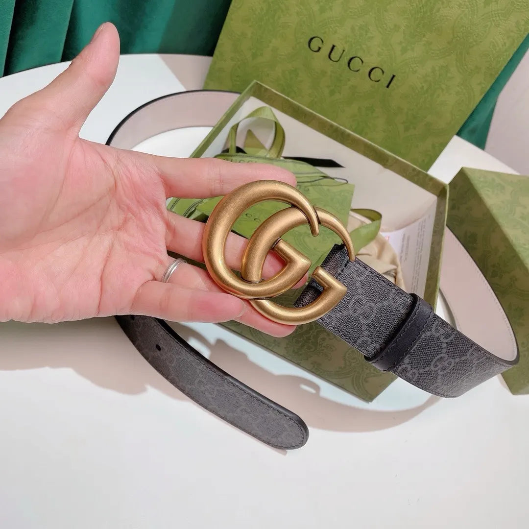 Gucci Gray Monogram Belt gold - Hình 6