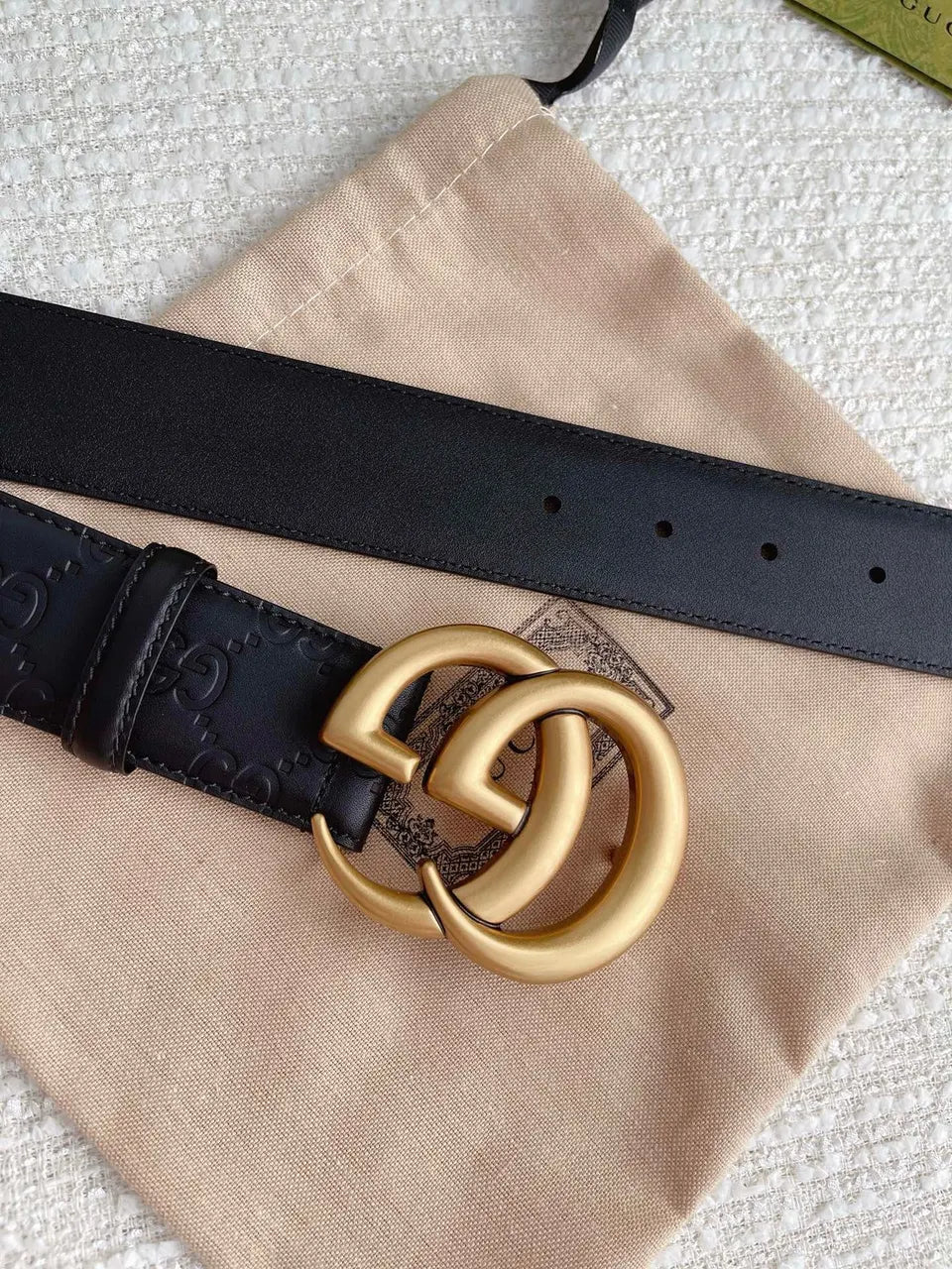 Gucci Black Leather Belt gg - Hình 2