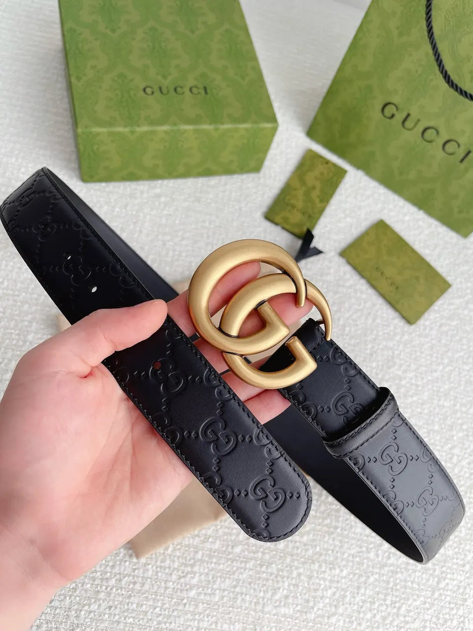Gucci Black Leather Belt gg - Hình 5