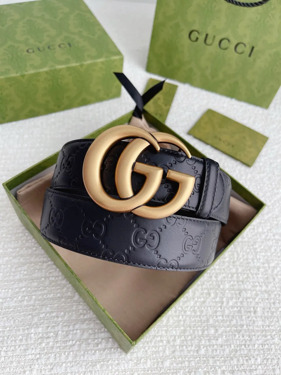 Gucci Black Leather Belt gg - Hình 8