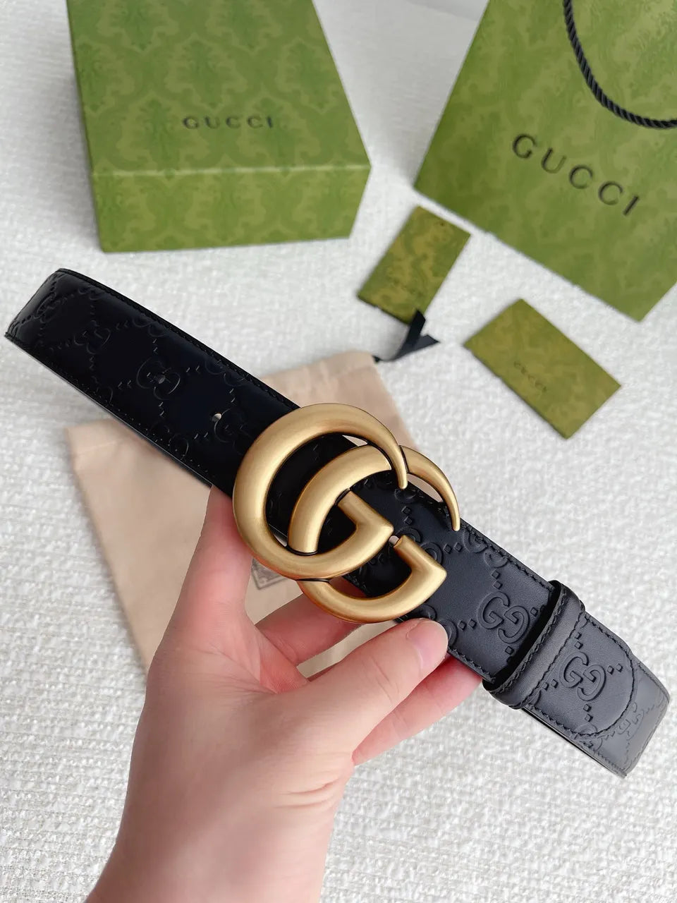 Gucci Black Leather Belt gg - Hình 7