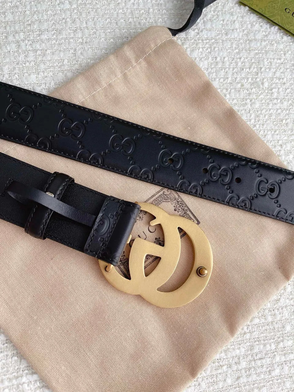 Gucci Black Leather Belt gg - Hình 3