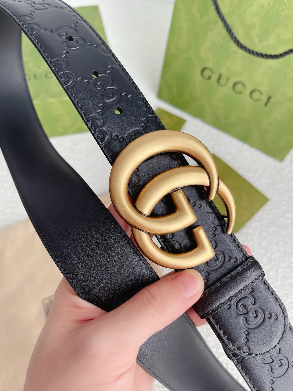 Gucci Black Leather Belt gg