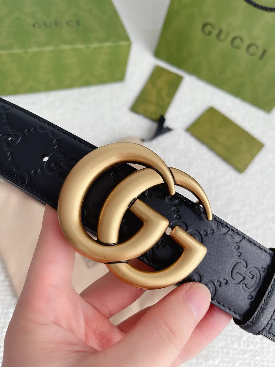 Gucci Black Leather Belt gg - Hình 6