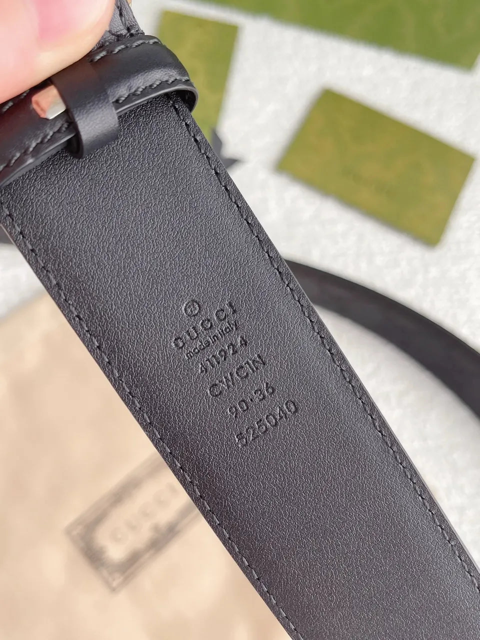 Gucci Black Leather Belt gg - Hình 4