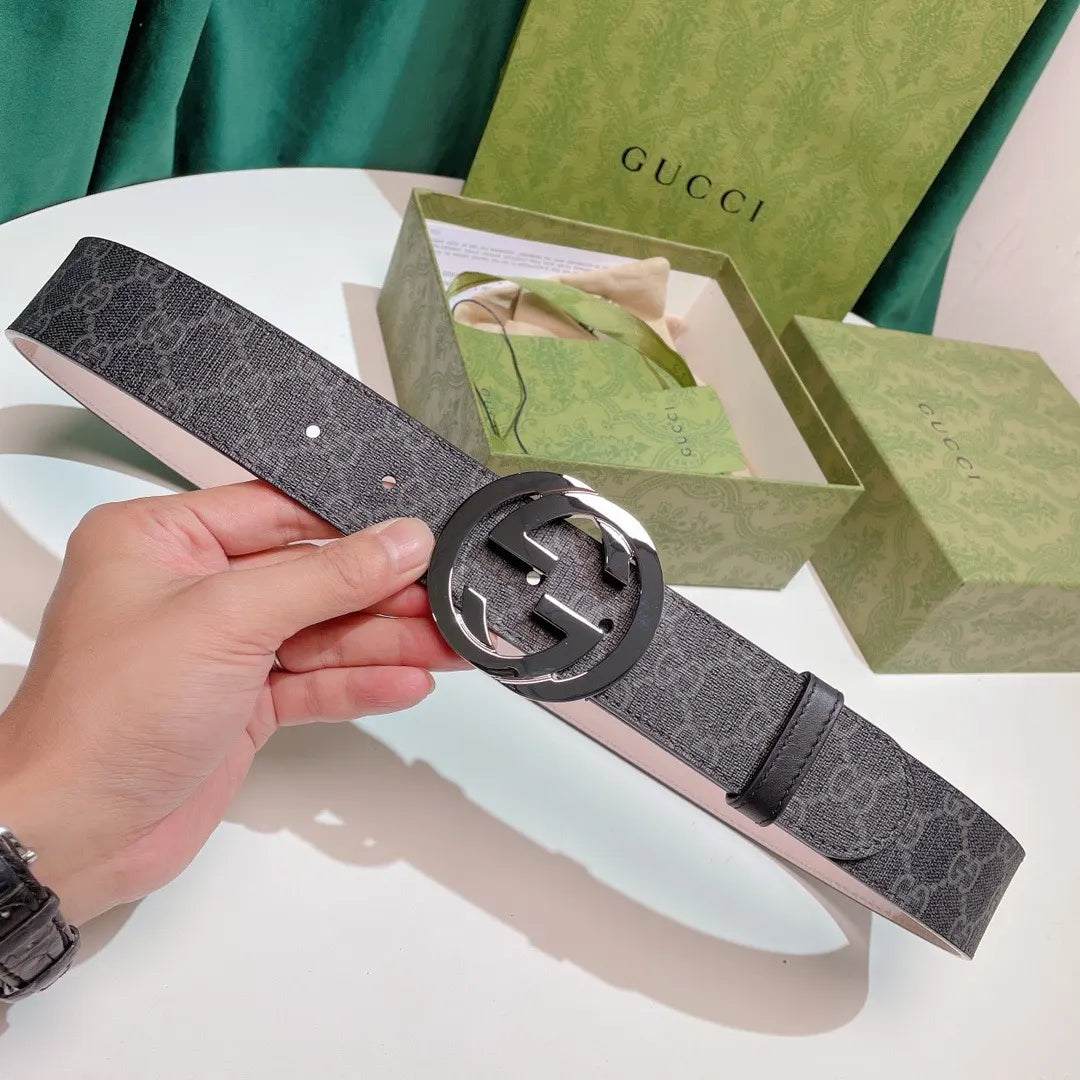 Gucci Gray Monogram Belt silver