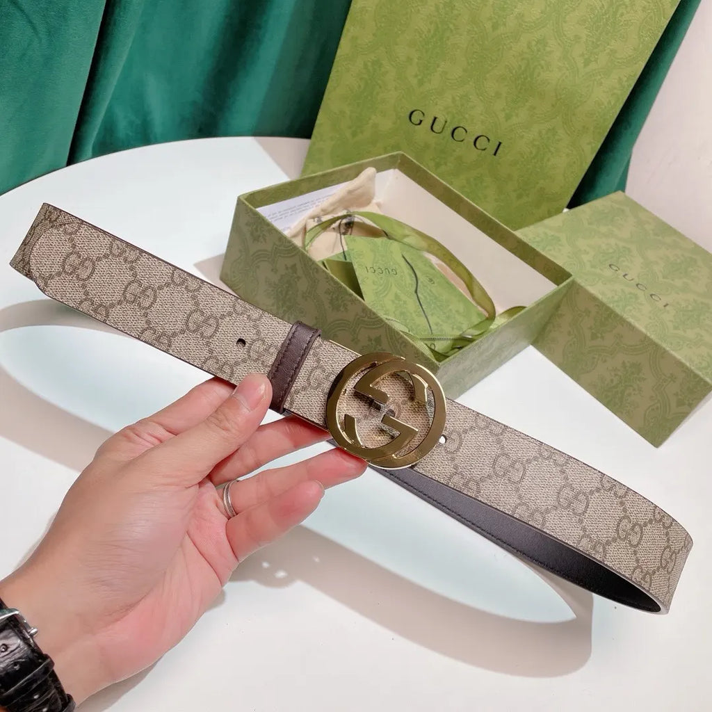 gold Gucci Beige Monogram Belt
