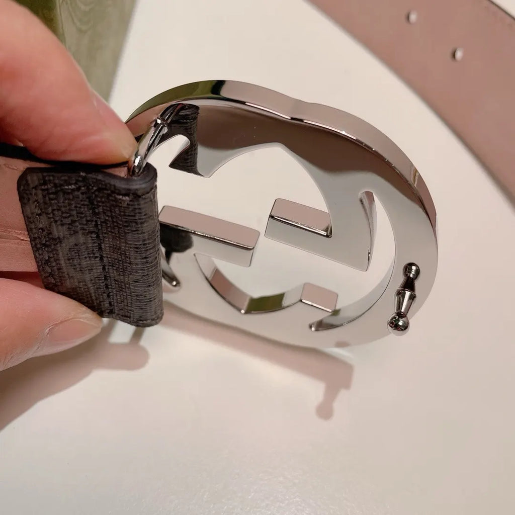 Gucci Gray Monogram Belt silver - Hình 4