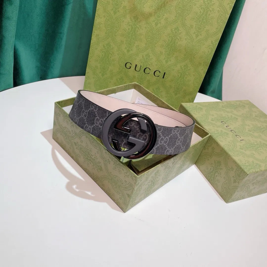 black Gucci Gray Monogram Belt - Hình 9