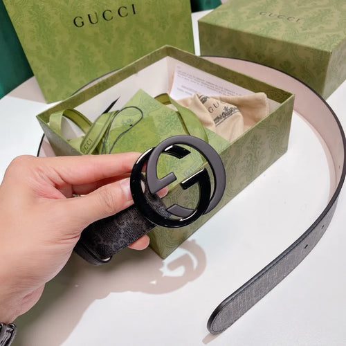black Gucci Gray Monogram Belt - Hình 2