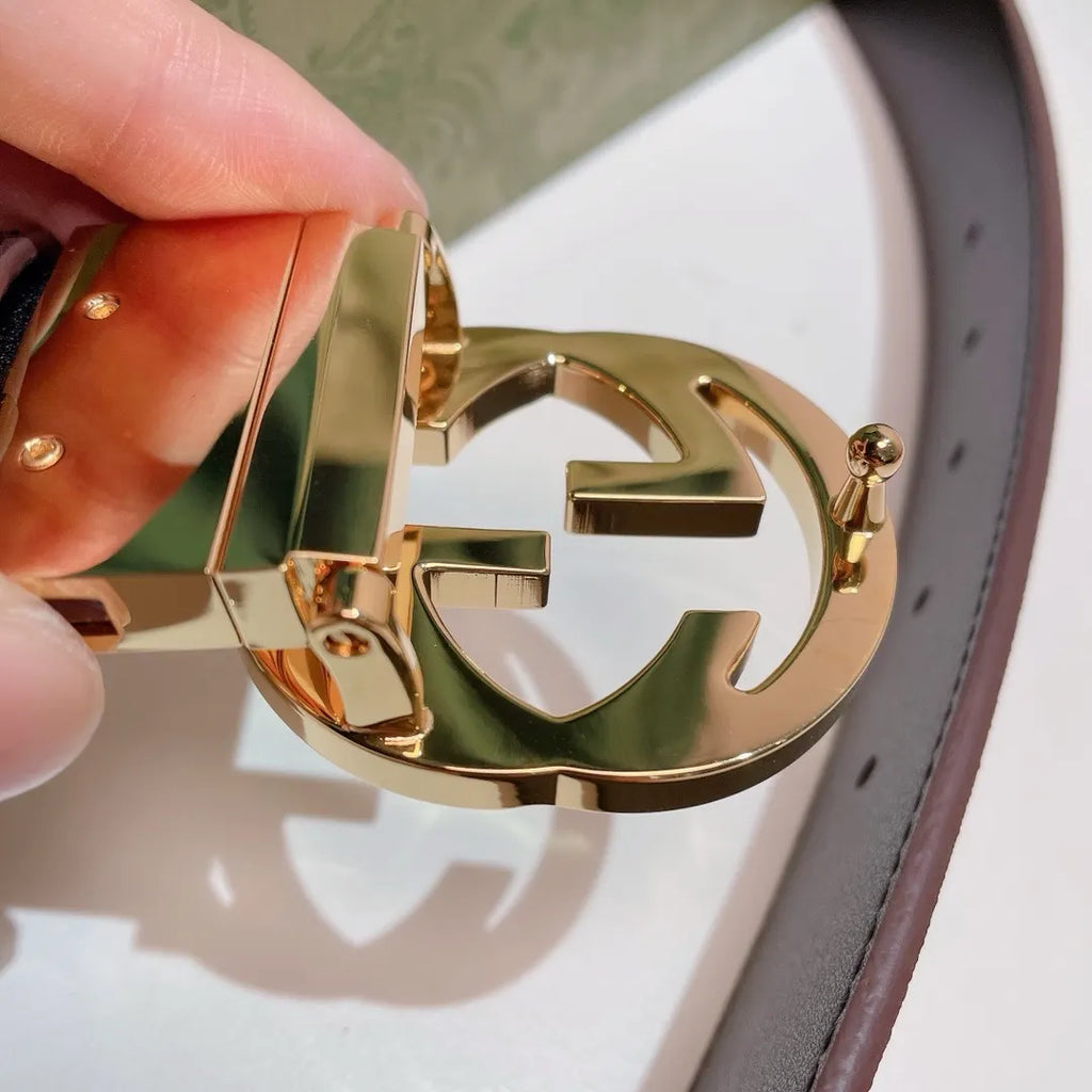 gold Gucci Beige Monogram Belt - Hình 4