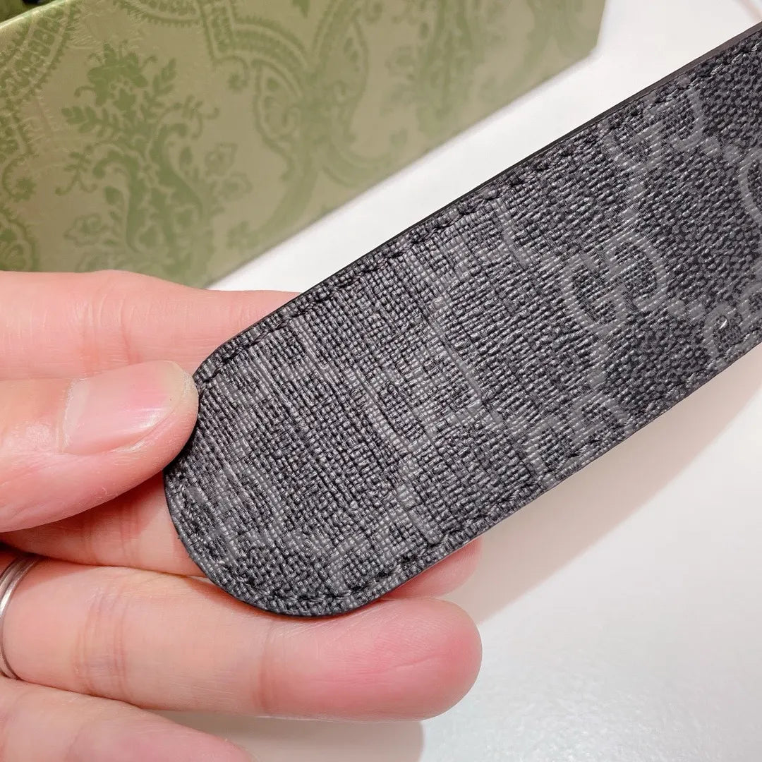 black Gucci Gray Monogram Belt - Hình 4
