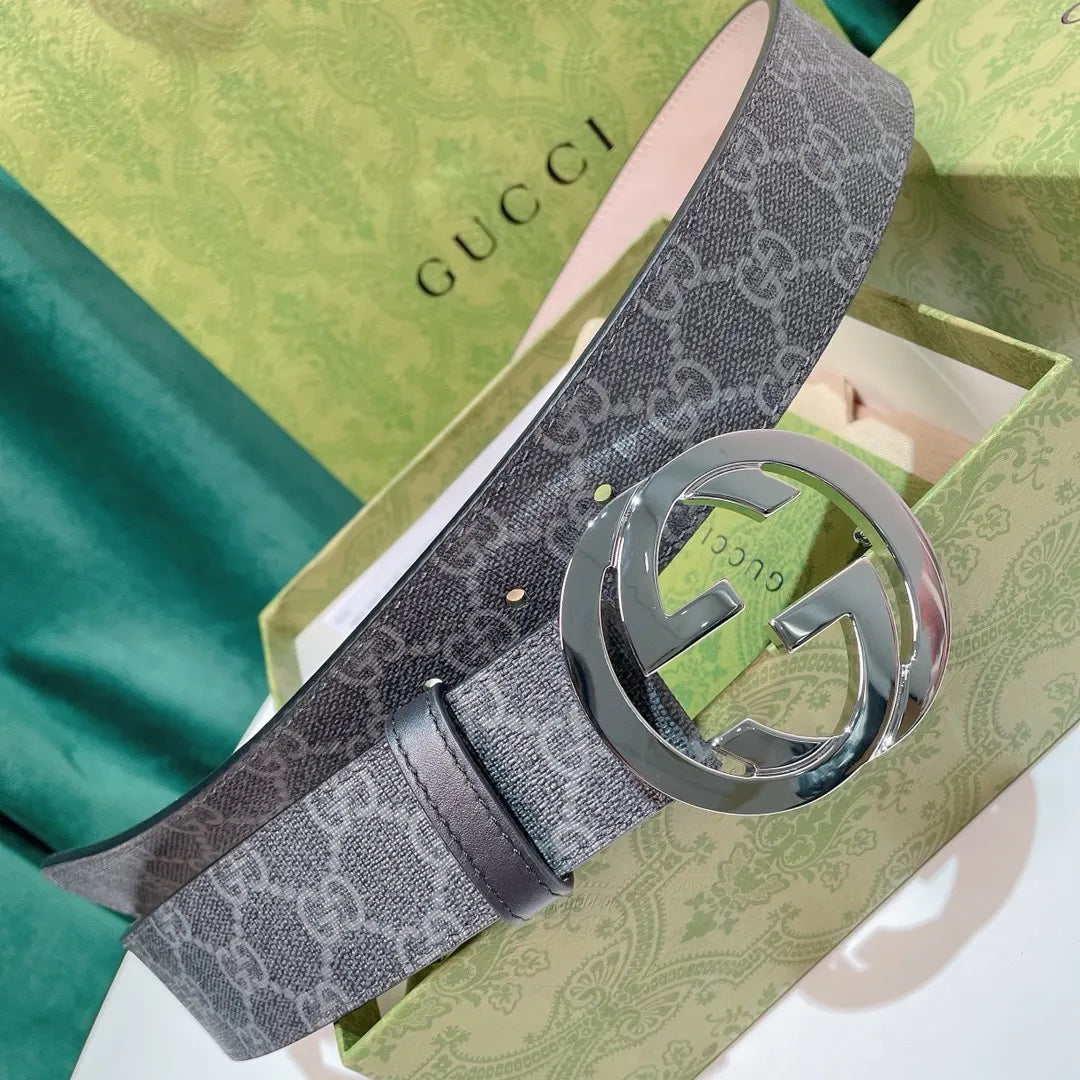 Gucci Gray Monogram Belt silver - Hình 7