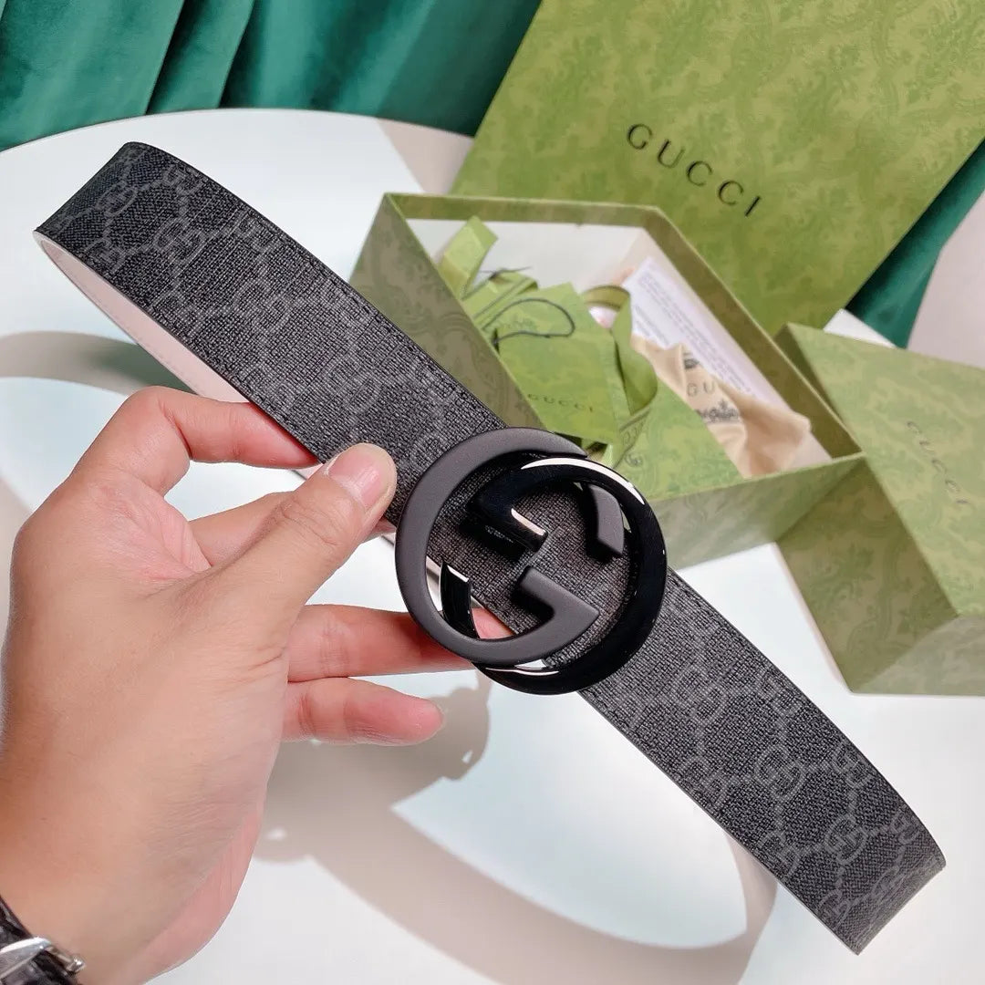 black Gucci Gray Monogram Belt
