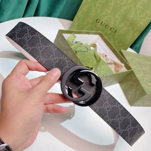 black Gucci Gray Monogram Belt