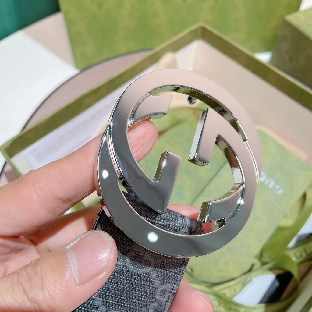 Gucci Gray Monogram Belt silver - Hình 5