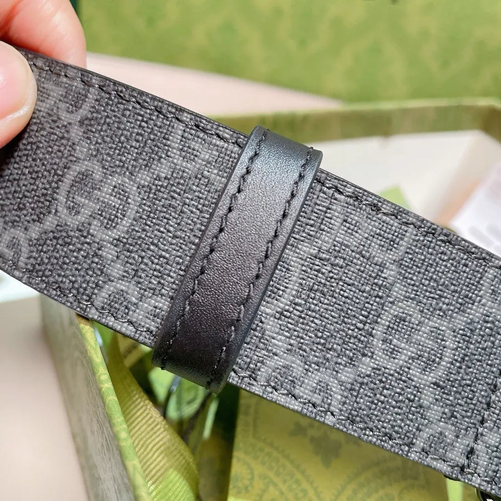 black Gucci Gray Monogram Belt - Hình 3