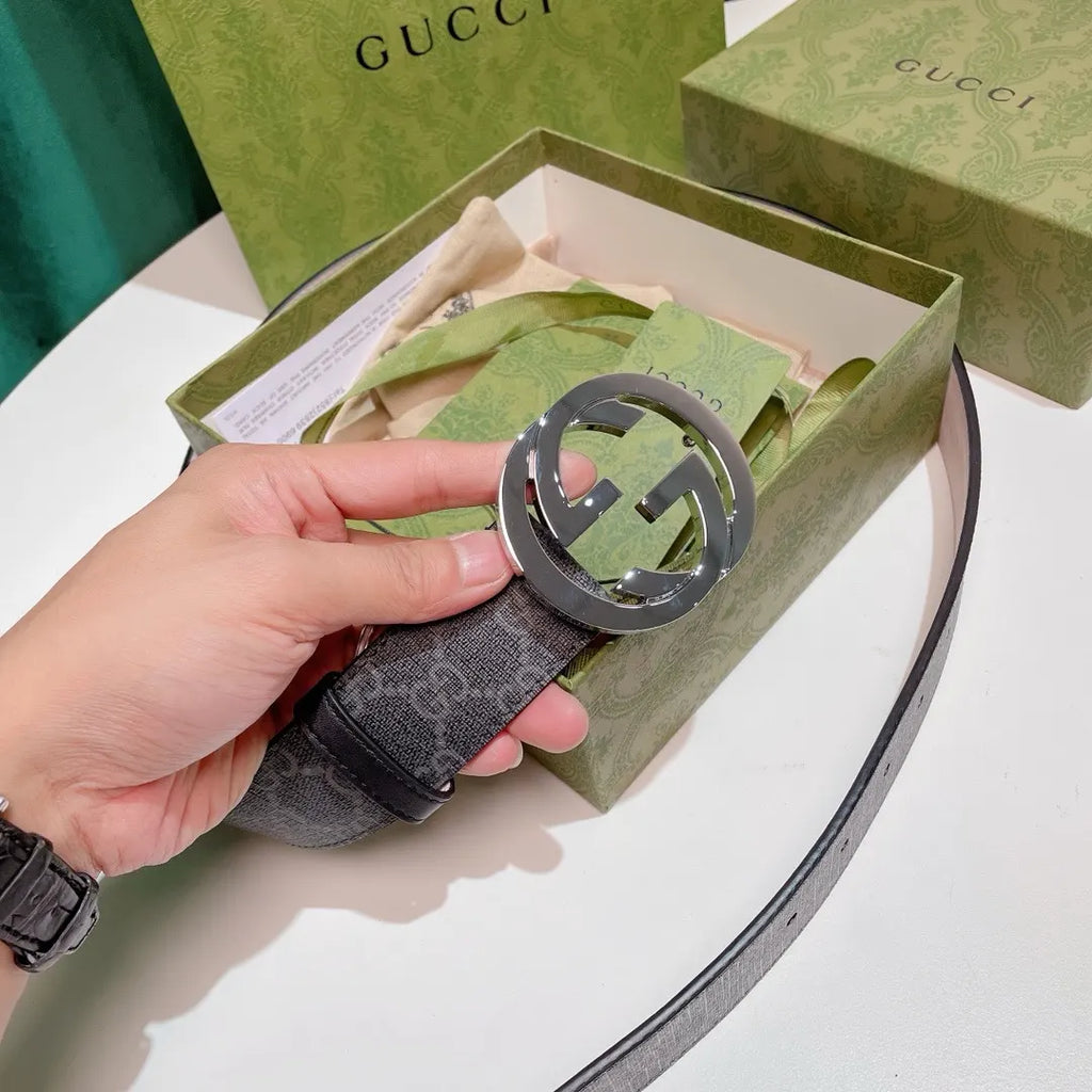 Gucci Gray Monogram Belt silver - Hình 6