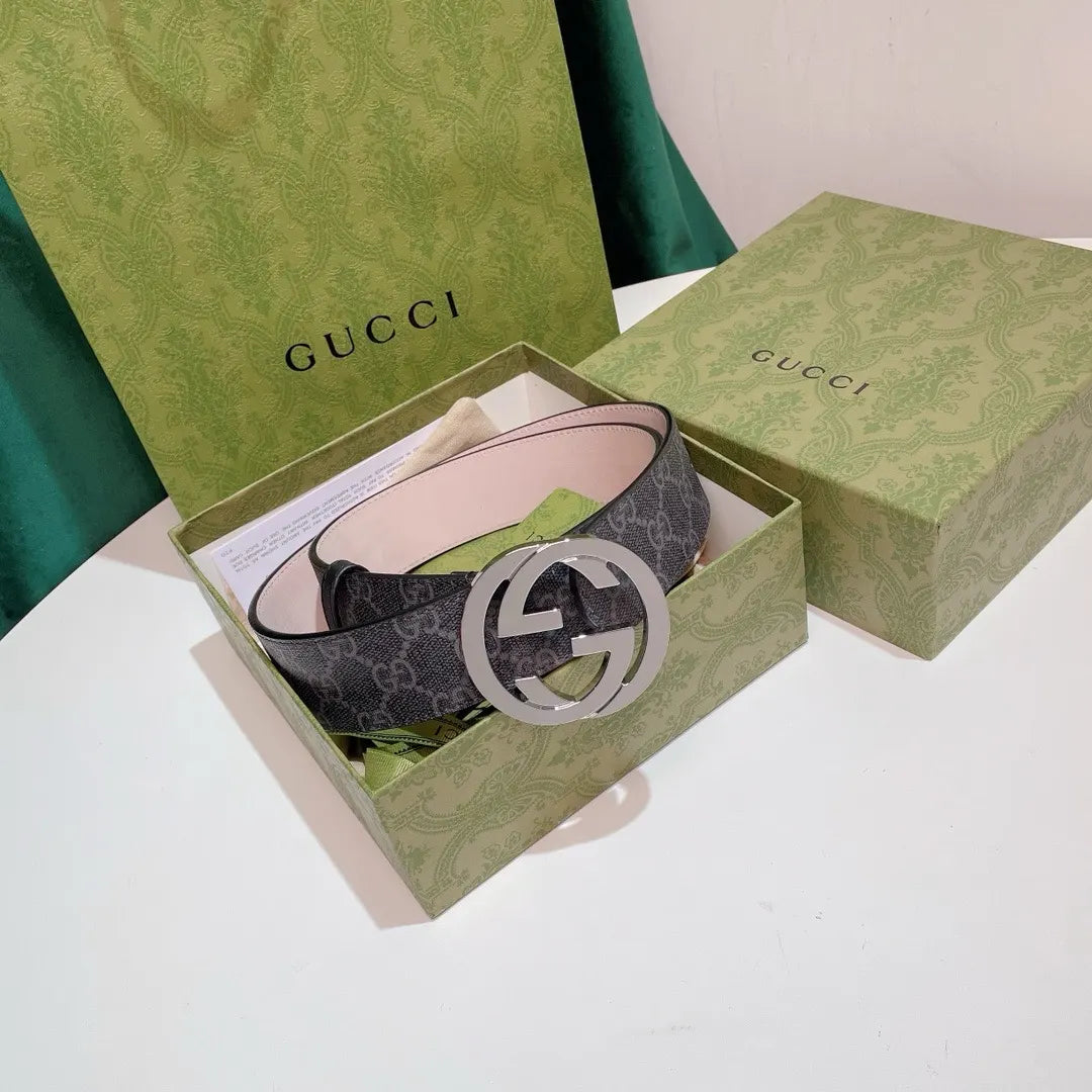 Gucci Gray Monogram Belt silver - Hình 9