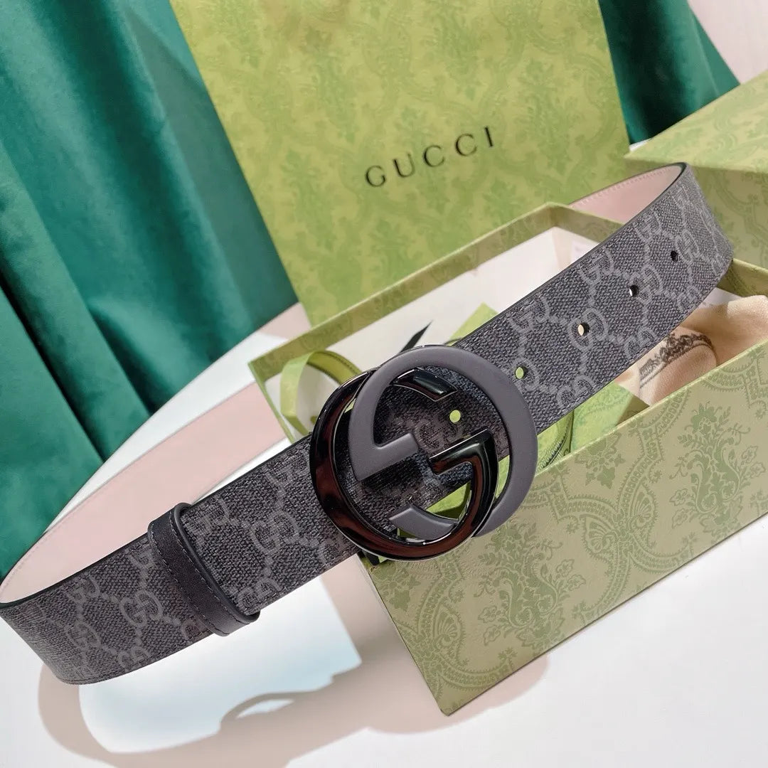black Gucci Gray Monogram Belt - Hình 5