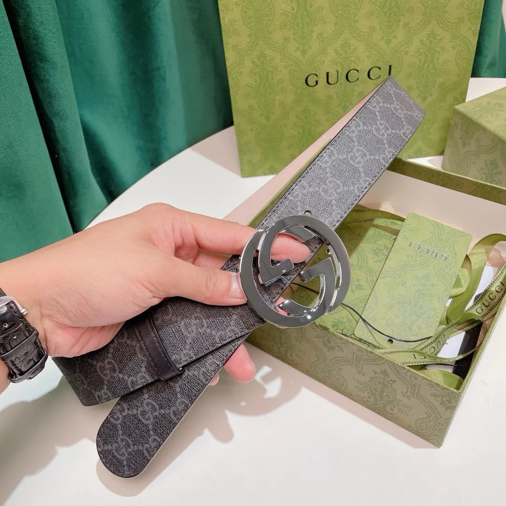 Gucci Gray Monogram Belt silver - Hình 2