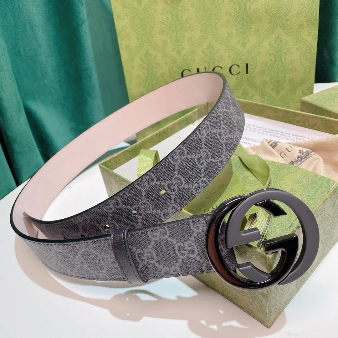 black Gucci Gray Monogram Belt - Hình 7