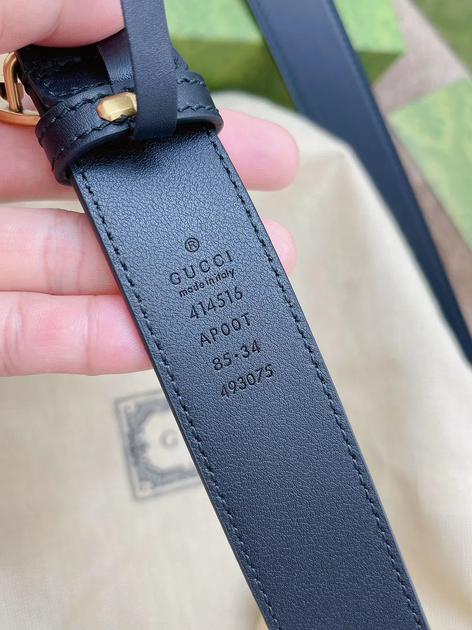gold double Gucci Black Leather Belt - Hình 4