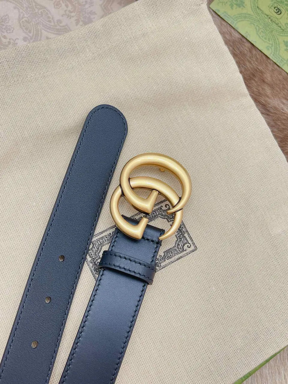 gold double Gucci Black Leather Belt - Hình 3