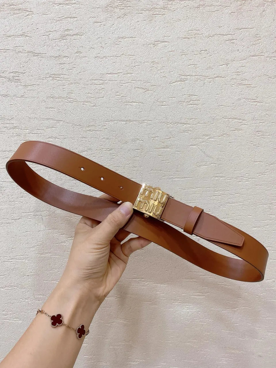 Miu Miu Caramel Leather Belt - Hình 6