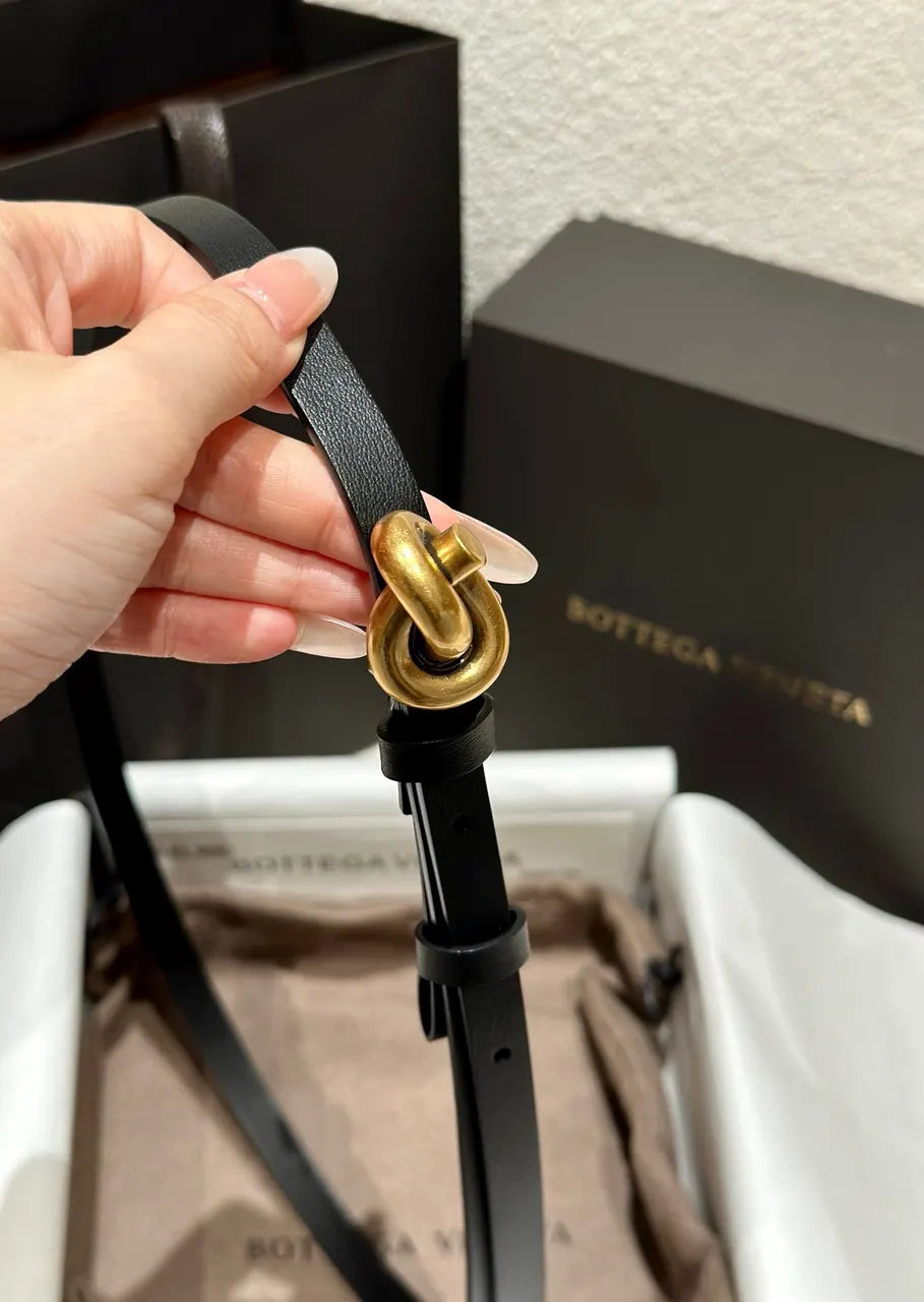 Bottega Veneta Black Leather Belt - Hình 7