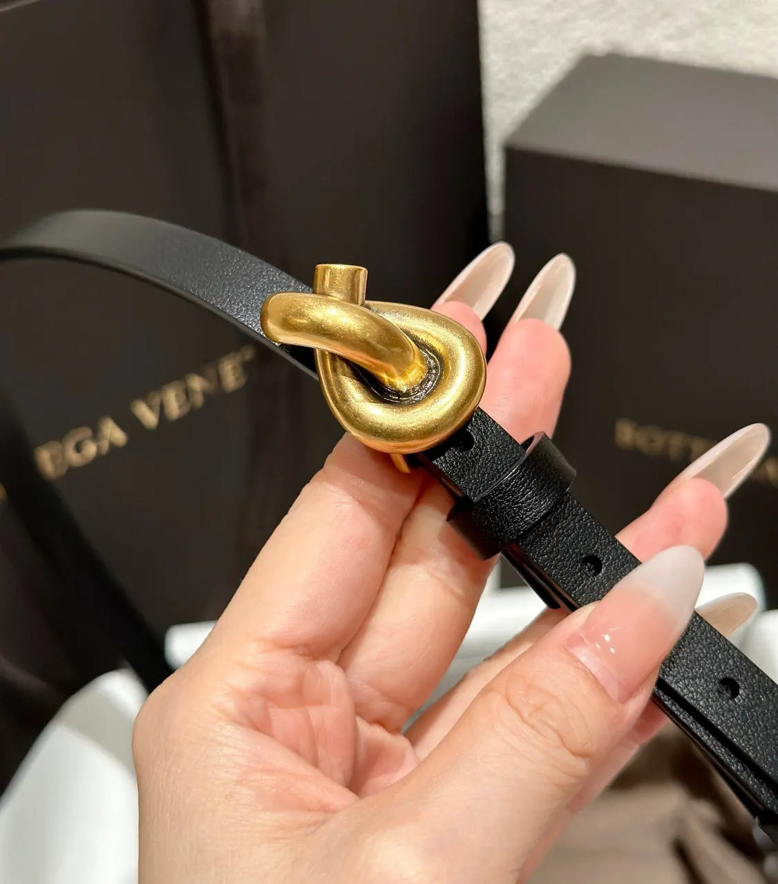 Bottega Veneta Black Leather Belt
