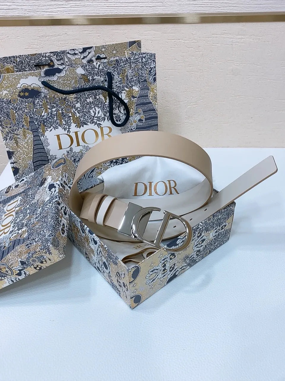 Dior Beige Leather Belt - Hình 5