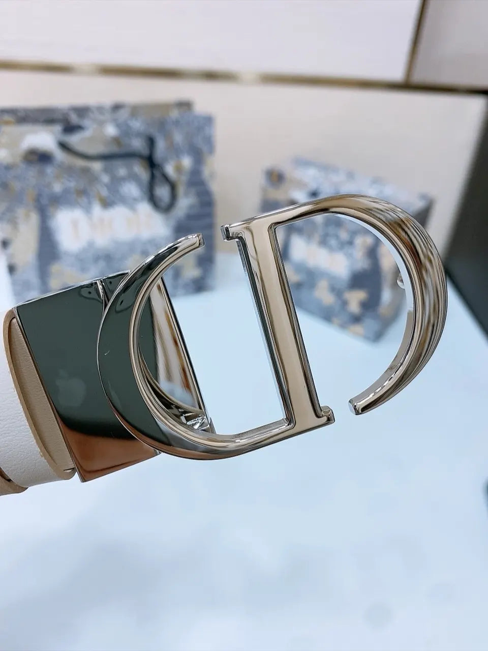 Dior Beige Leather Belt - Hình 4