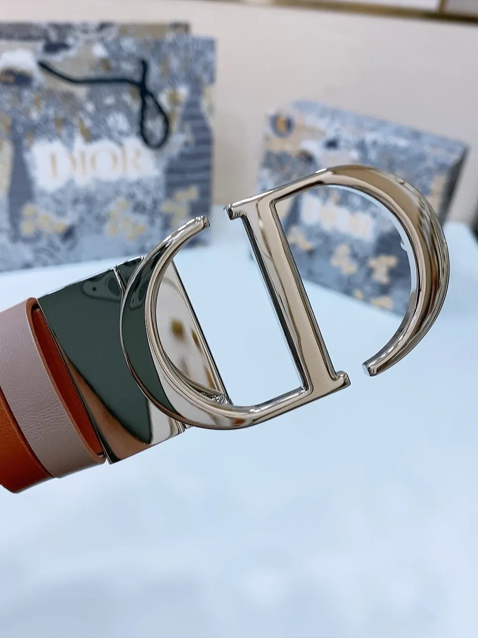 Dior Caramel Leather Belt - Hình 5