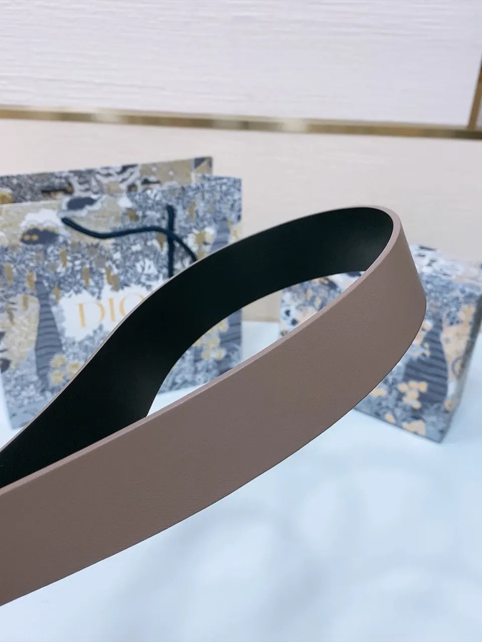 Dior Taupe Leather Belt - Hình 2