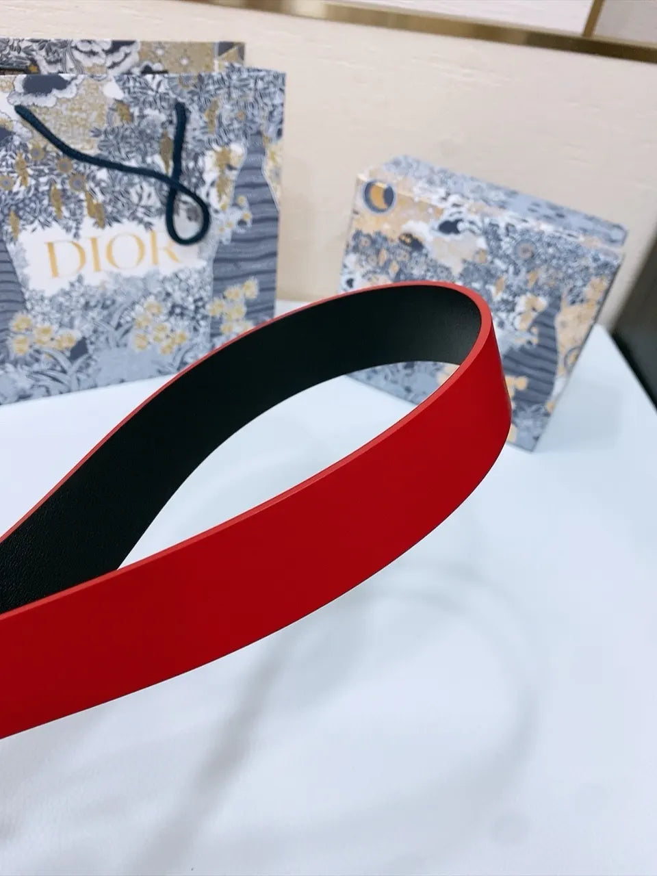 Dior Red Leather Belt - Hình 5